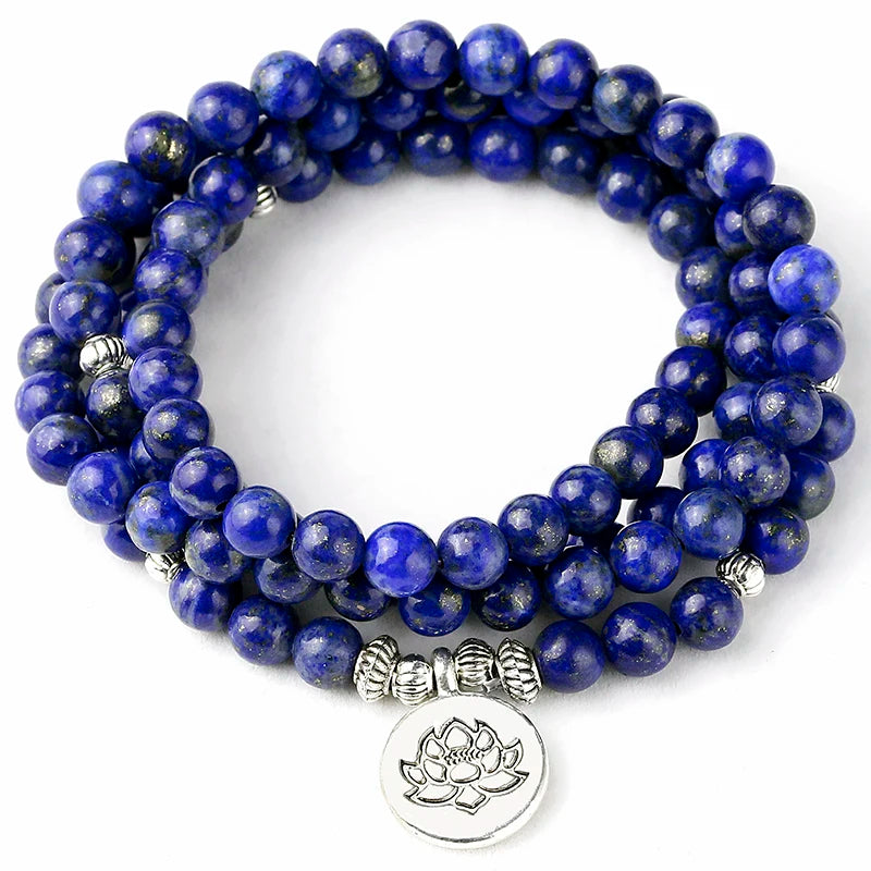 Pulseira Japamala 108 Contas Lápis-Lazúli Celestial
