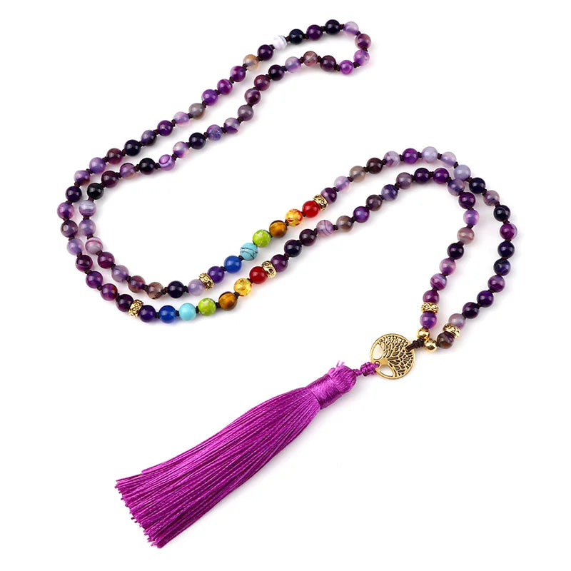 Japamala Ágata Roxa 7 Chakras Forças da Vida