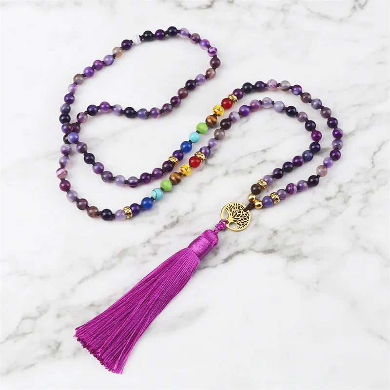 Japamala Ágata Roxa 7 Chakras Forças da Vida