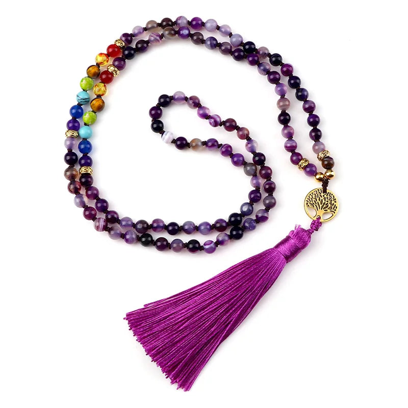 Japamala Ágata Roxa 7 Chakras Forças da Vida