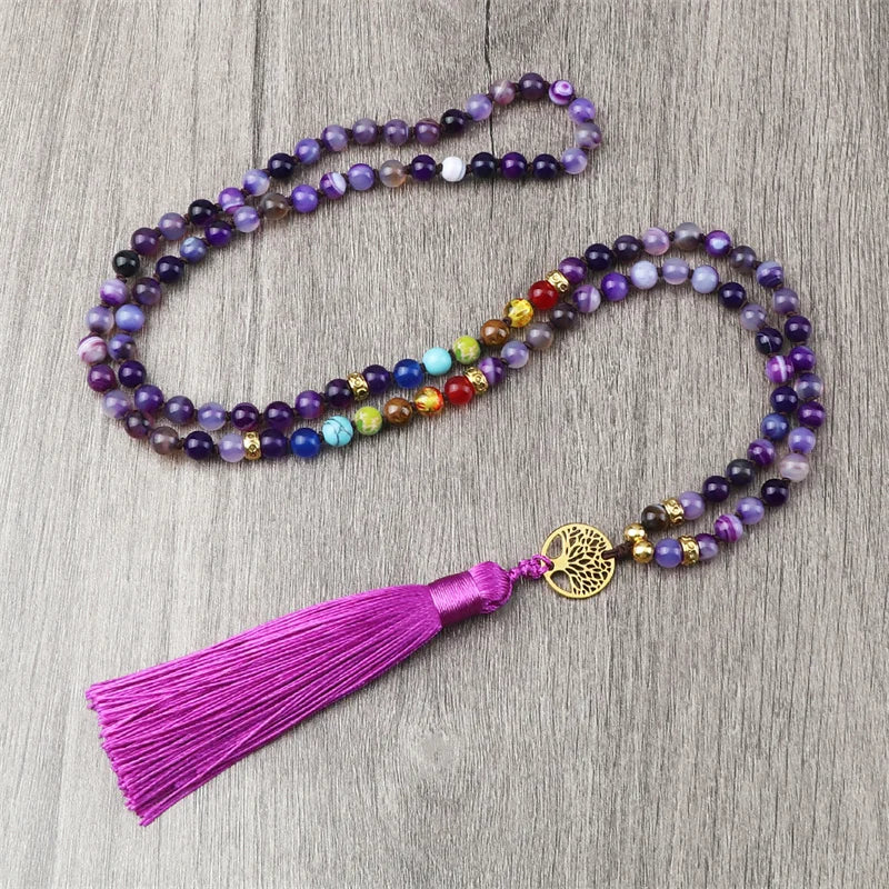 Japamala Ágata Roxa 7 Chakras Forças da Vida