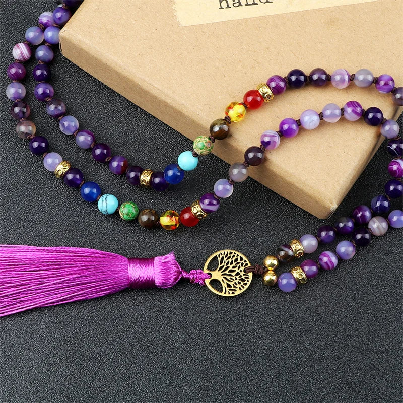 Japamala Ágata Roxa 7 Chakras Forças da Vida
