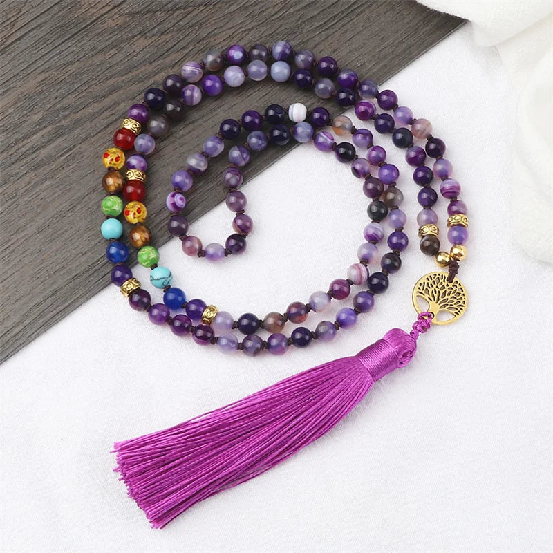 Japamala Ágata Roxa 7 Chakras Forças da Vida