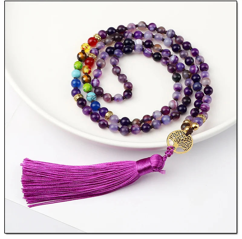 Japamala Ágata Roxa 7 Chakras Forças da Vida