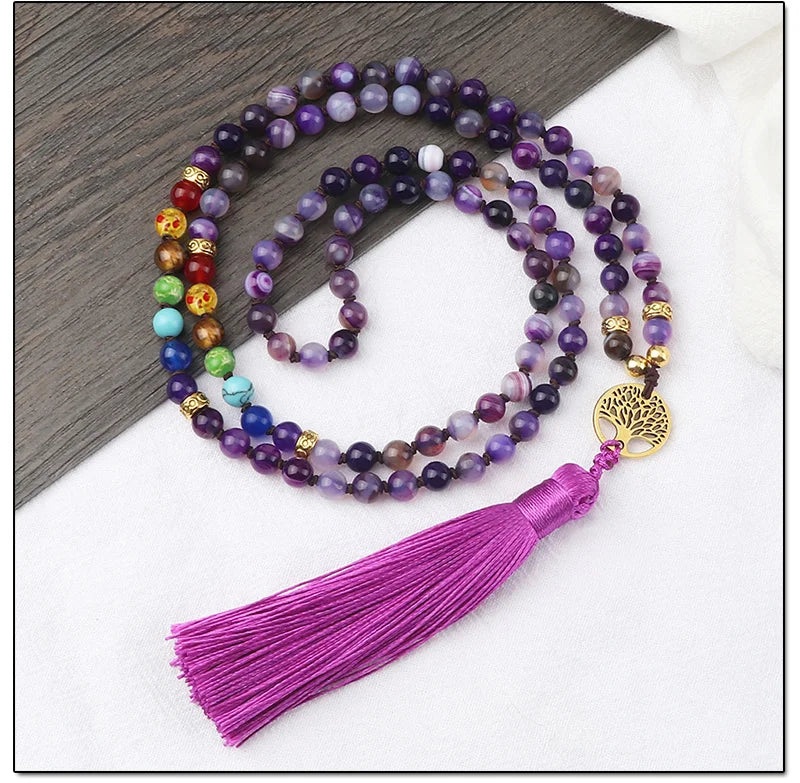 Japamala Ágata Roxa 7 Chakras Forças da Vida