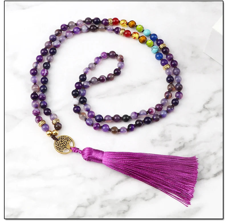 Japamala Ágata Roxa 7 Chakras Forças da Vida
